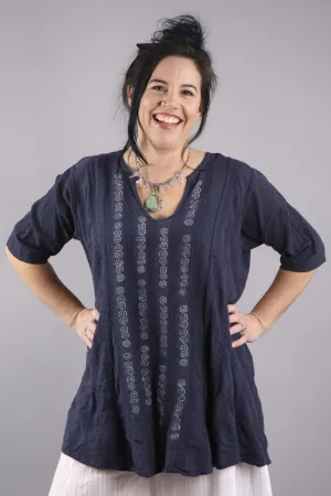 Embroidery Stripe UNPrinted Indigo Tunic 2264C
