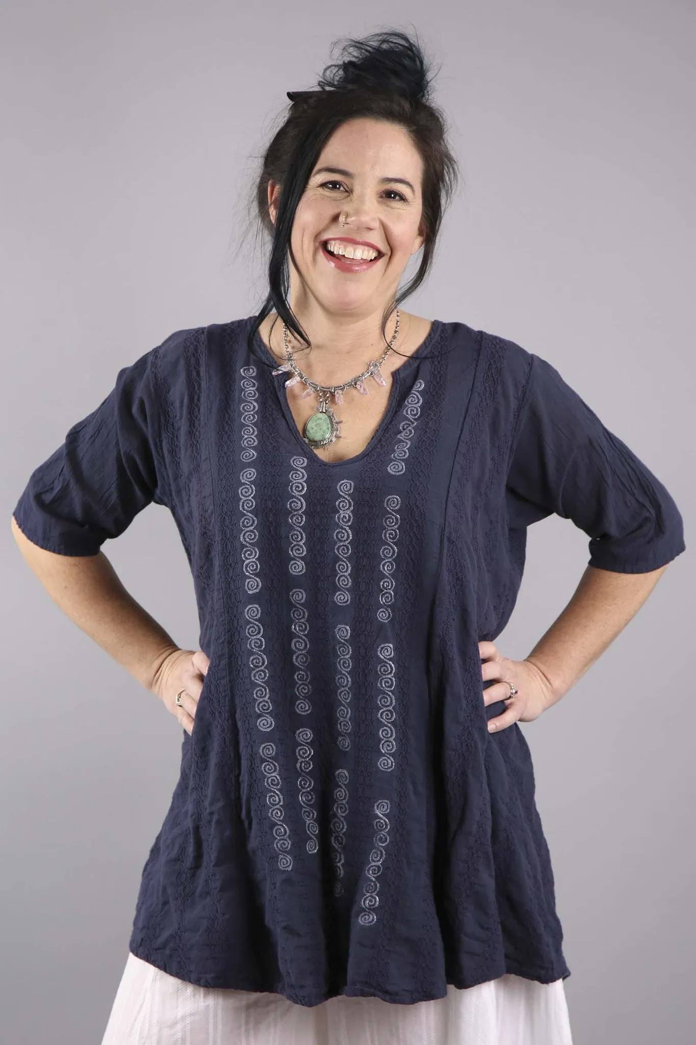 Embroidery Stripe UNPrinted Indigo Tunic 2264C