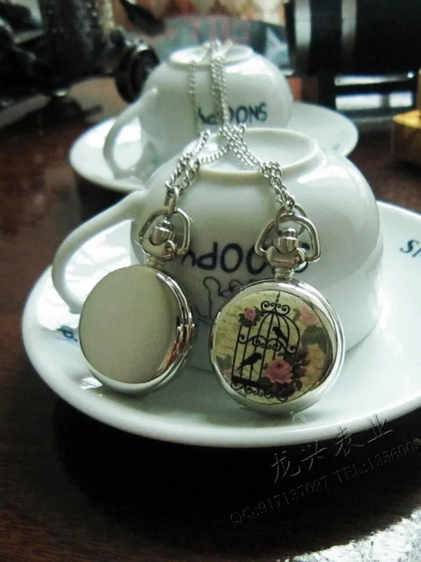 enameled pocket watch necklace