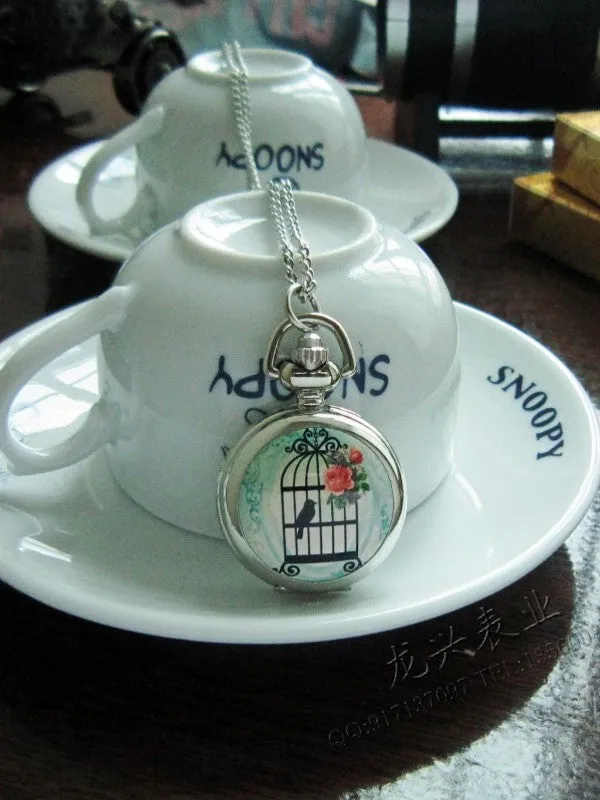 enameled pocket watch necklace