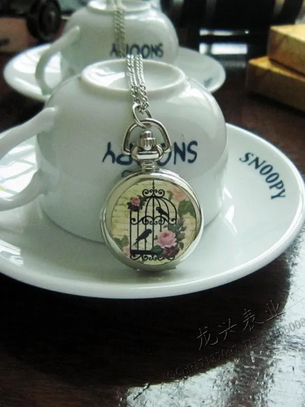 enameled pocket watch necklace