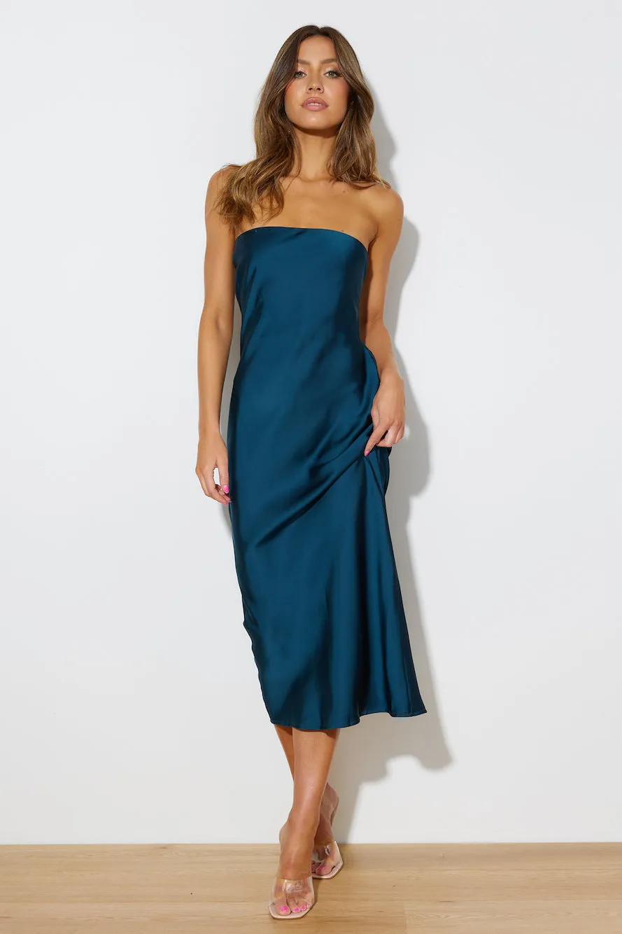 Envious Lies Satin Midi Dress Teal