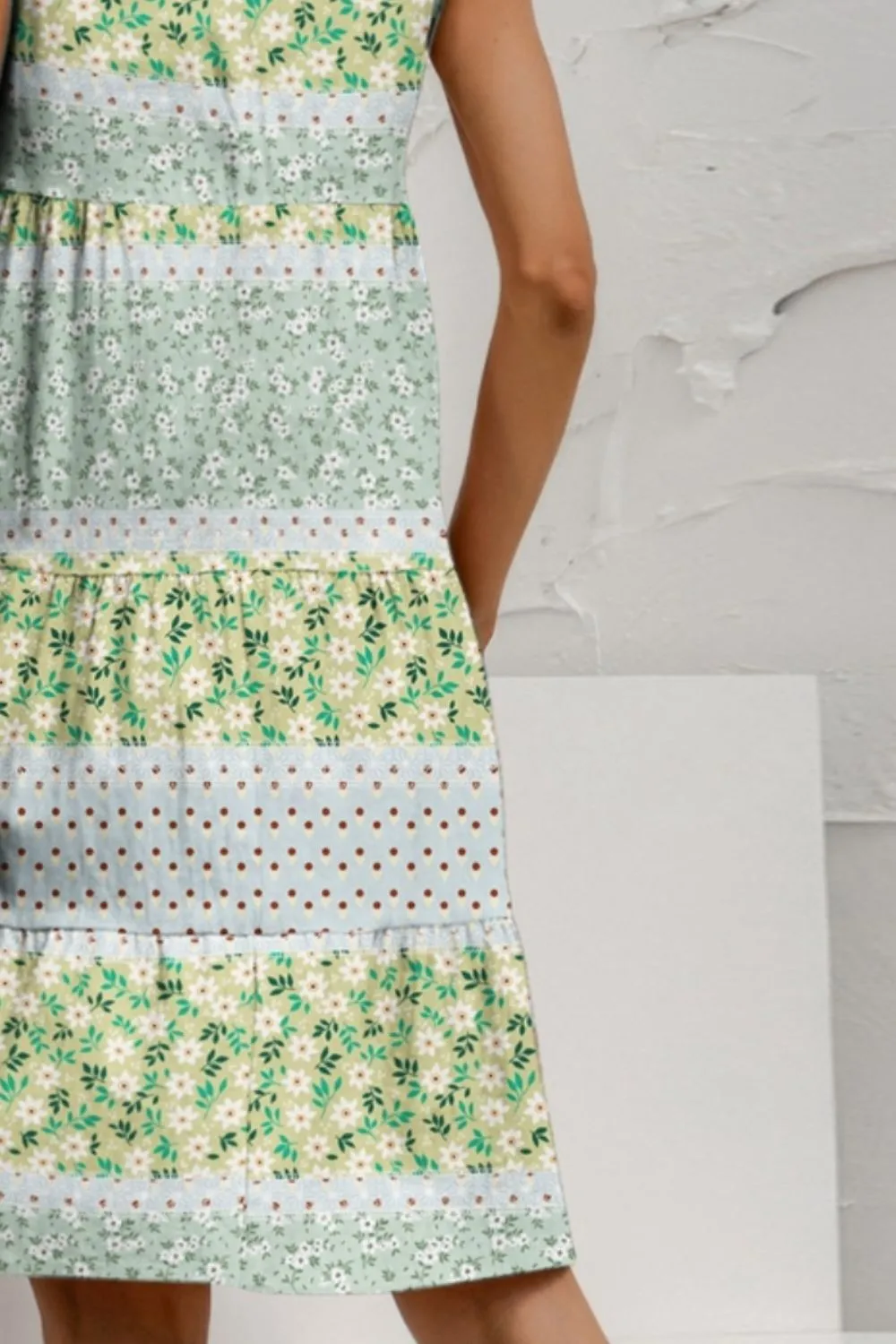 FAM-FAM Tiered Printed Round Neck Sleeveless Dress (4 Color Styles)