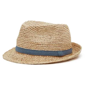 Fedora Hat - Raffia Straw with Blue Trim