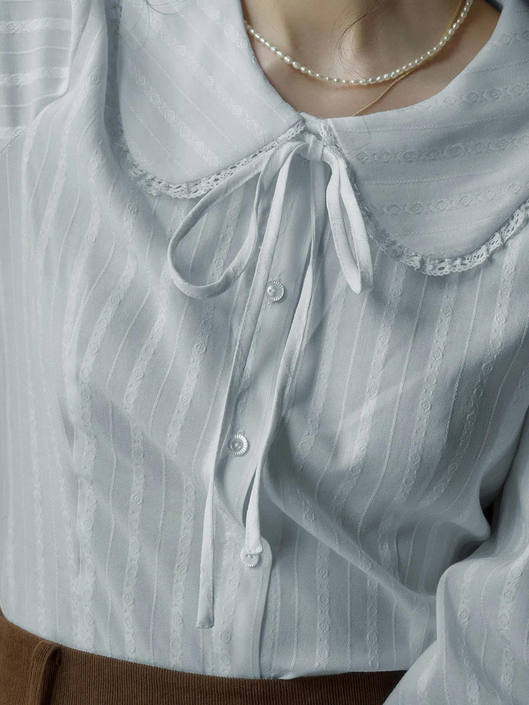 【Final Sale】Addilyn Romantic Doll Collar Lace Stitching Tie Eedwardian Style Blouse - Pink