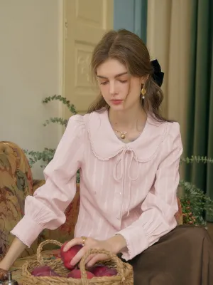 【Final Sale】Addilyn Romantic Doll Collar Lace Stitching Tie Eedwardian Style Blouse - Pink