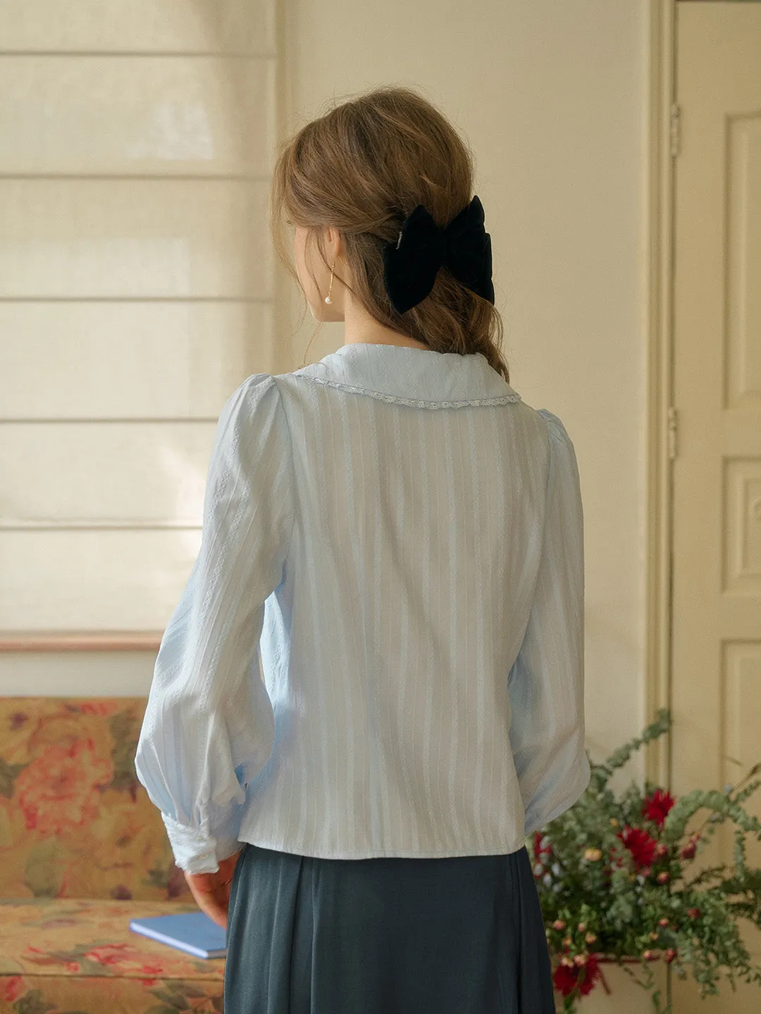 【Final Sale】Addilyn Romantic Doll Collar Lace Stitching Tie Eedwardian Style Blouse - Pink