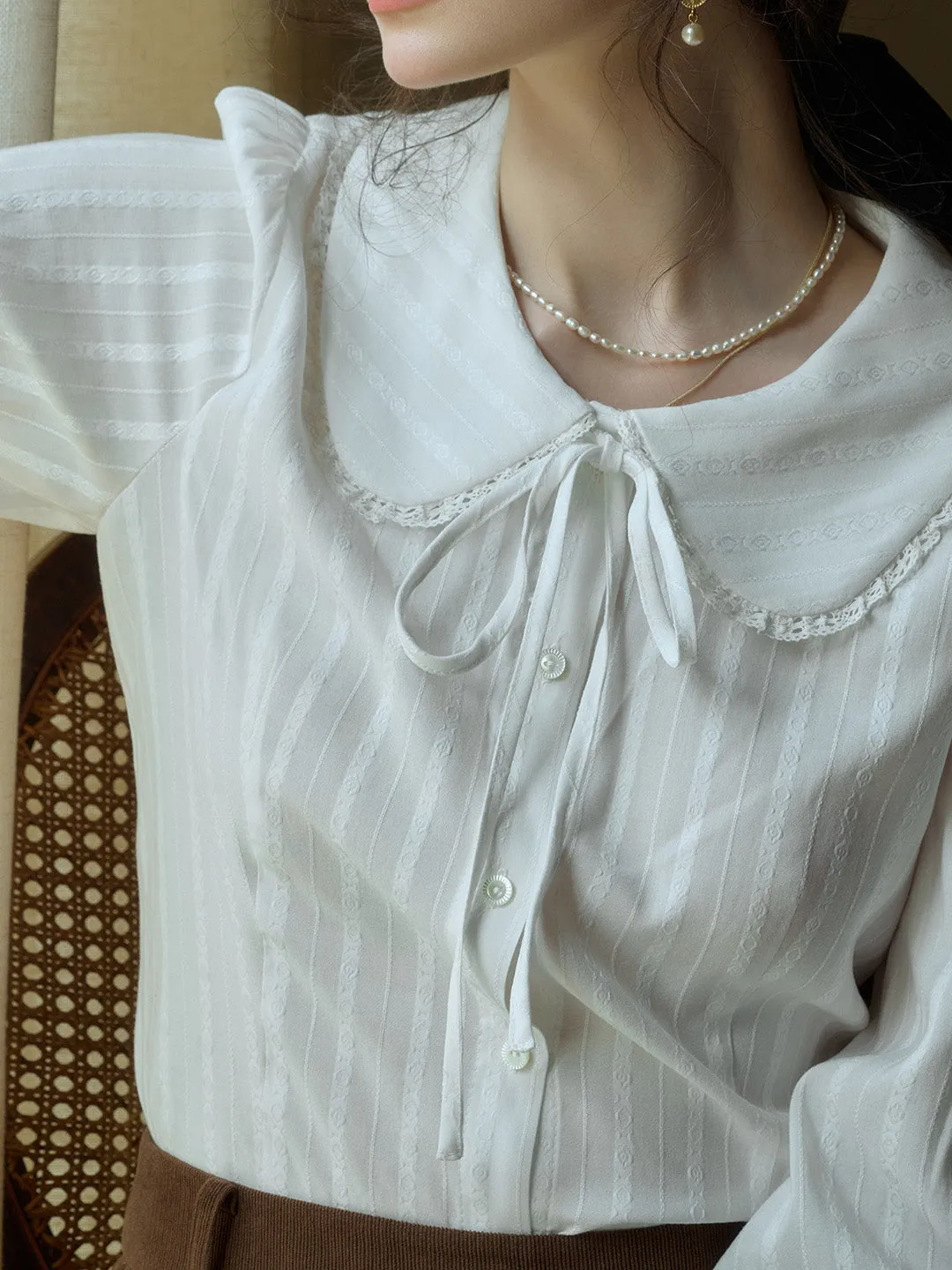 【Final Sale】Addilyn Romantic Doll Collar Lace Stitching Tie Eedwardian Style Blouse - Pink
