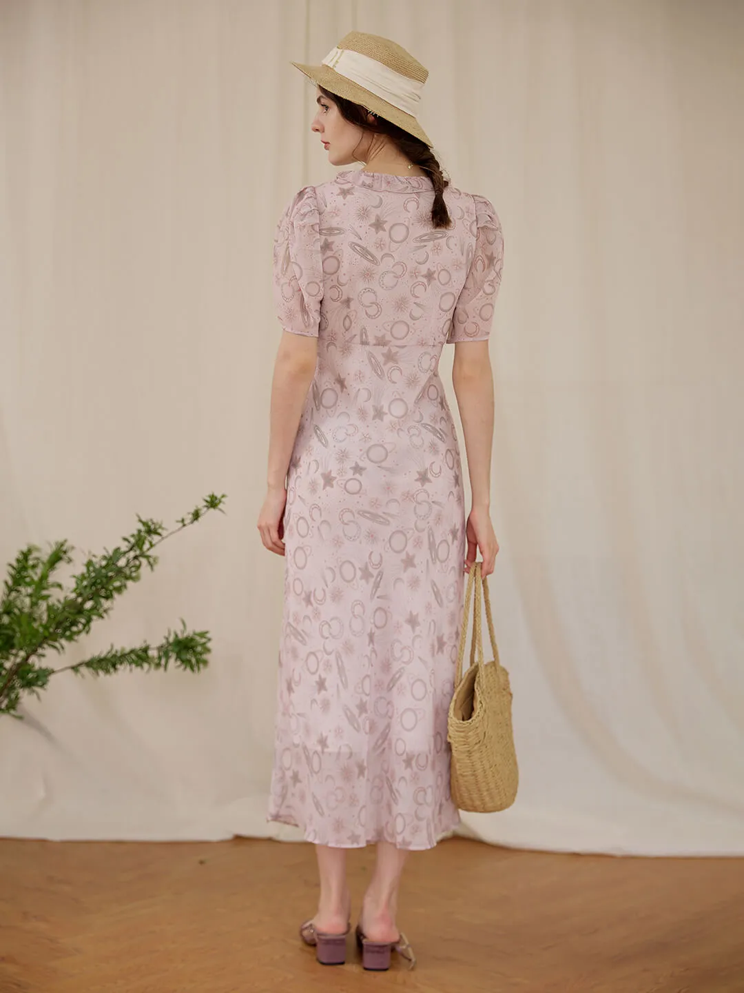 【Final Sale】Rylee Puff Short Sleeve Light Purple Printed Dress