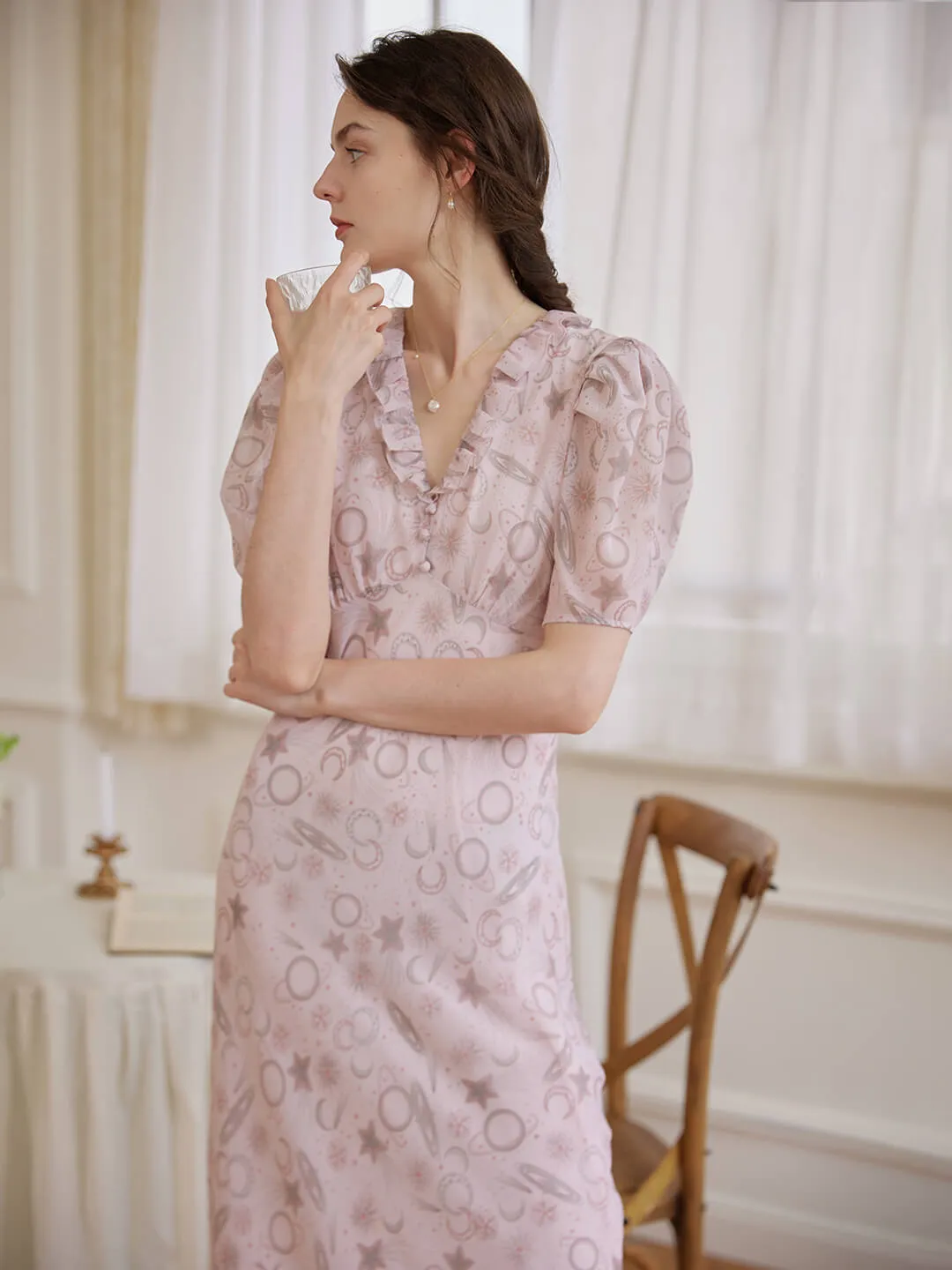 【Final Sale】Rylee Puff Short Sleeve Light Purple Printed Dress