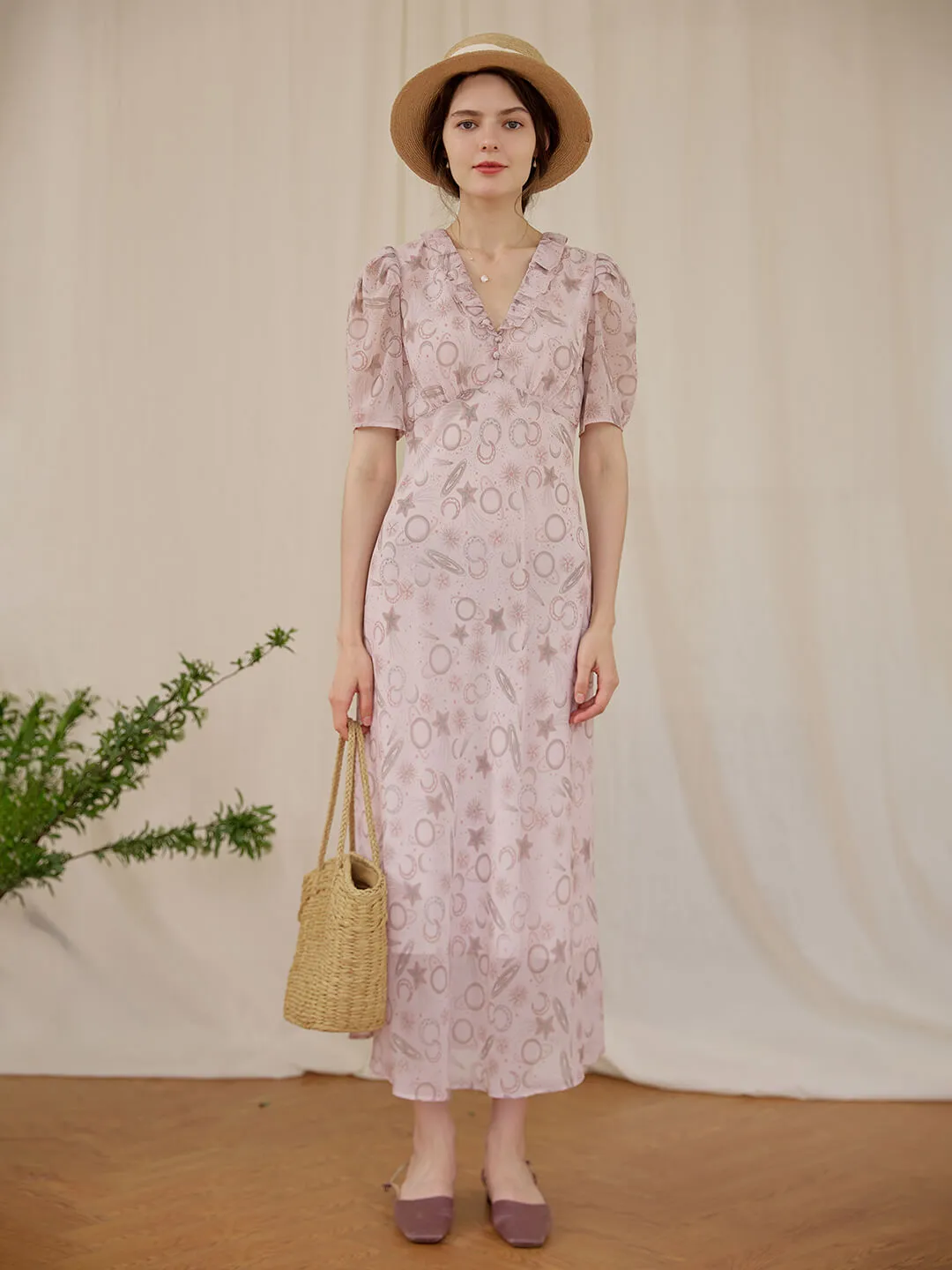 【Final Sale】Rylee Puff Short Sleeve Light Purple Printed Dress