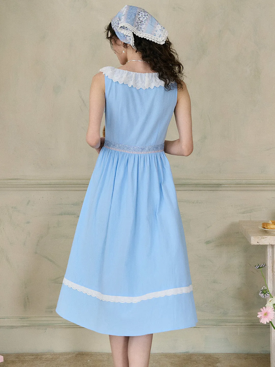 【Final Sale】Yamileth Square Collar A-Line Contrasting Floral Sleeveless Cotton Dress