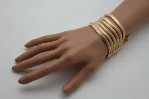 Gold Metal Bracelet Wide Mesh Chain 5 Strand Wrist Jewelry Fun Accessories