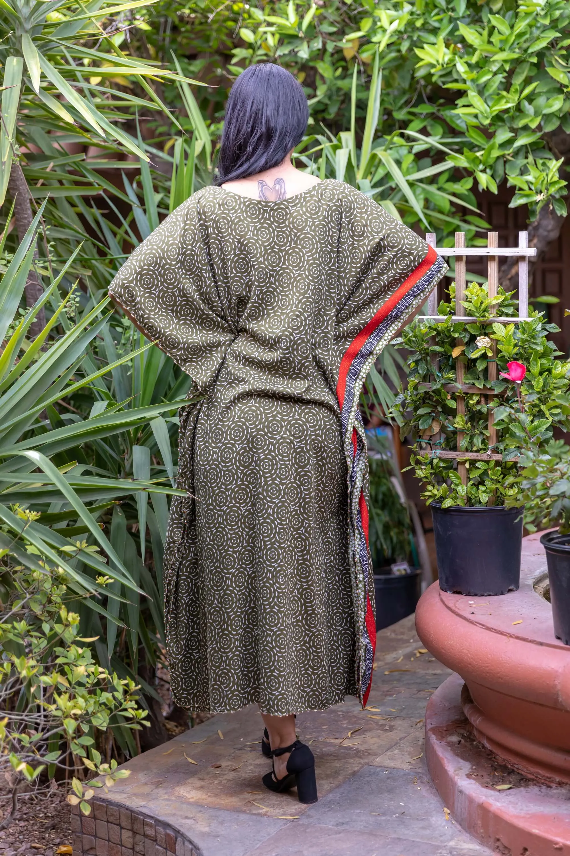 Green Cotton Printed Caftan