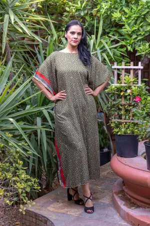 Green Cotton Printed Caftan
