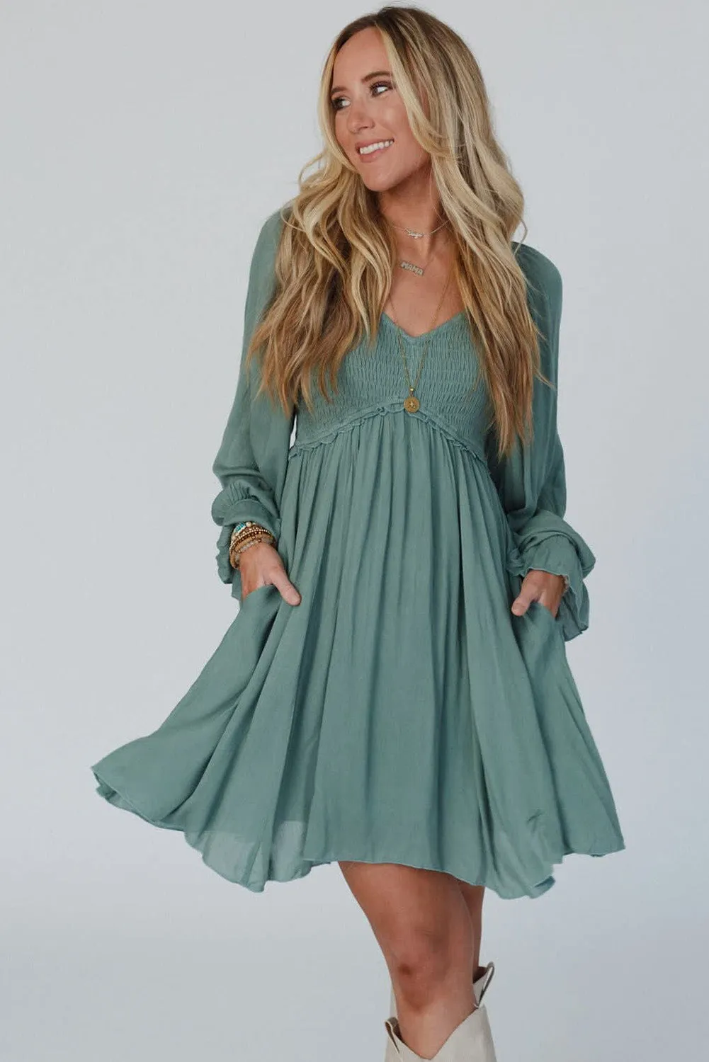 Green Flowy Short Dress