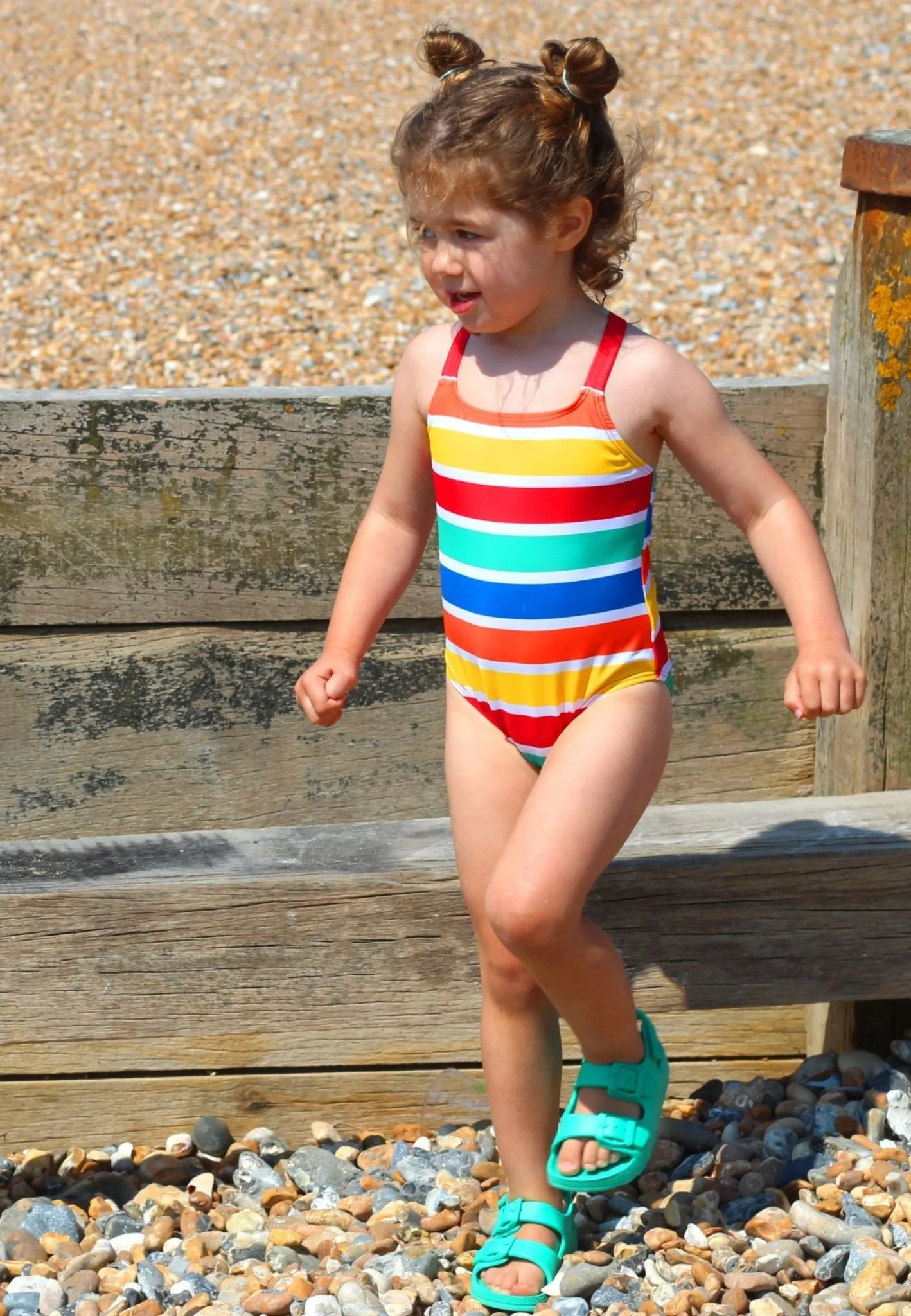 Happy Stripe Print Kids' Swimsuit