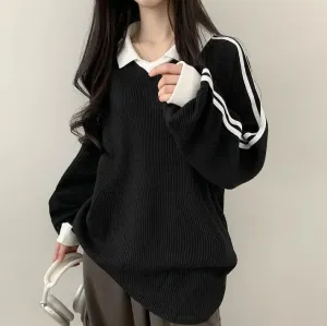 IKEARLAXManufacturer black waffle Korean version polo collar retro popular new spring and autumn winter trendy brand thin velvet guard