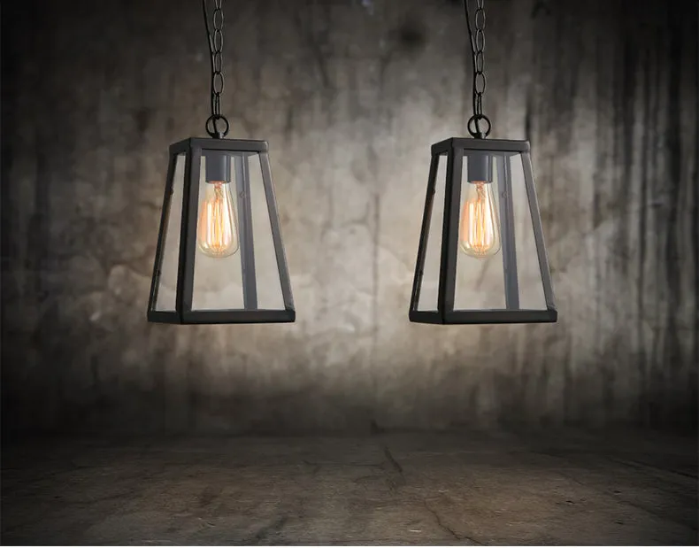 Industrial Retro Wrought Iron Glass Pendant