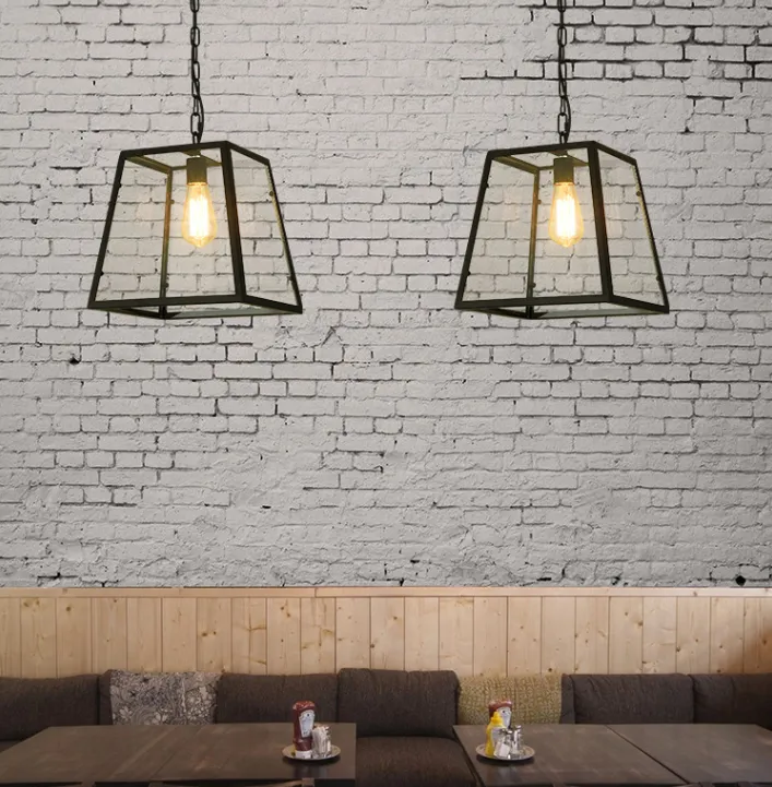 Industrial Retro Wrought Iron Glass Pendant