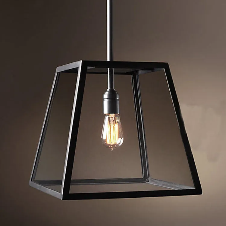 Industrial Retro Wrought Iron Glass Pendant