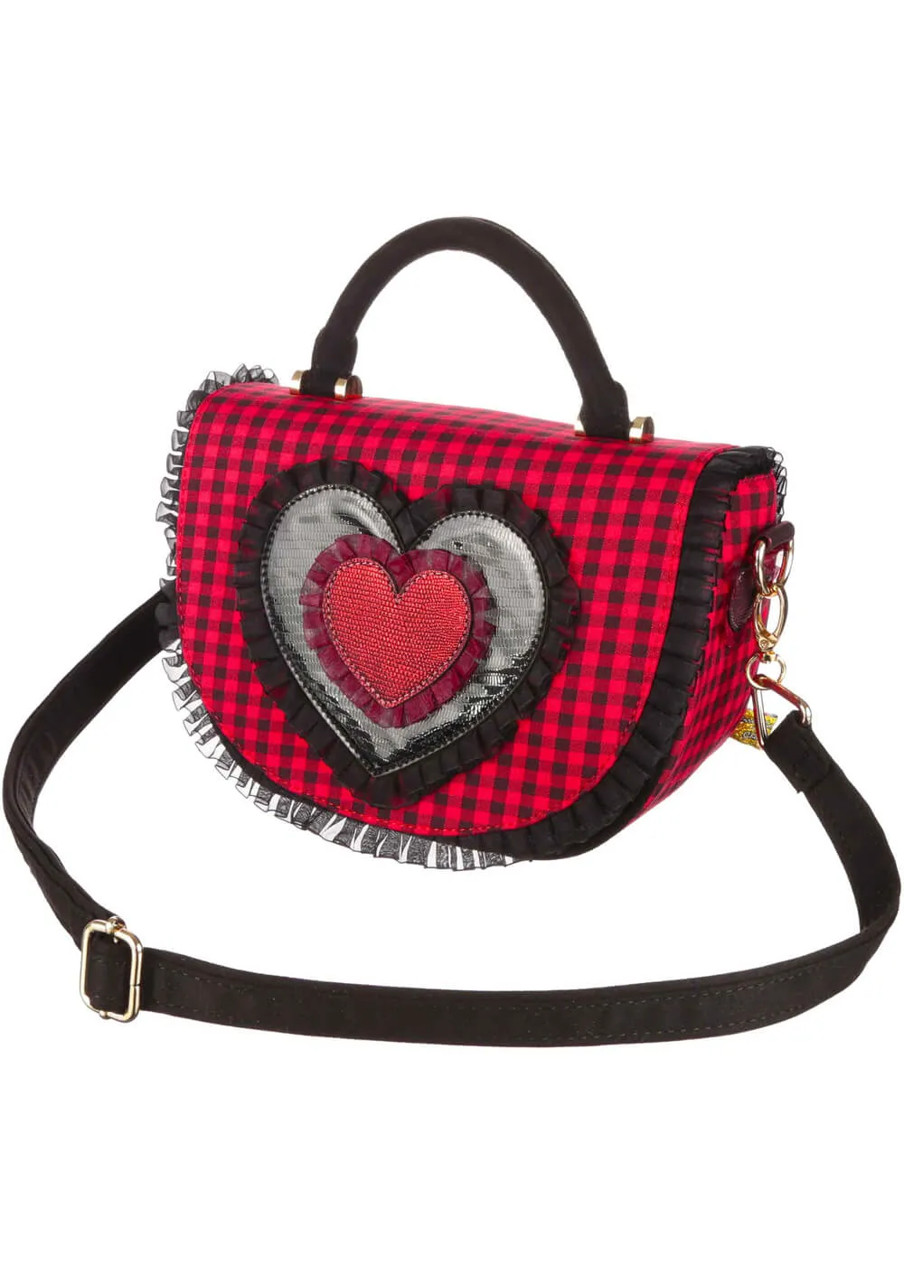 Irregular Choice Easy Breezy Hearts Cinch Bag Black Red