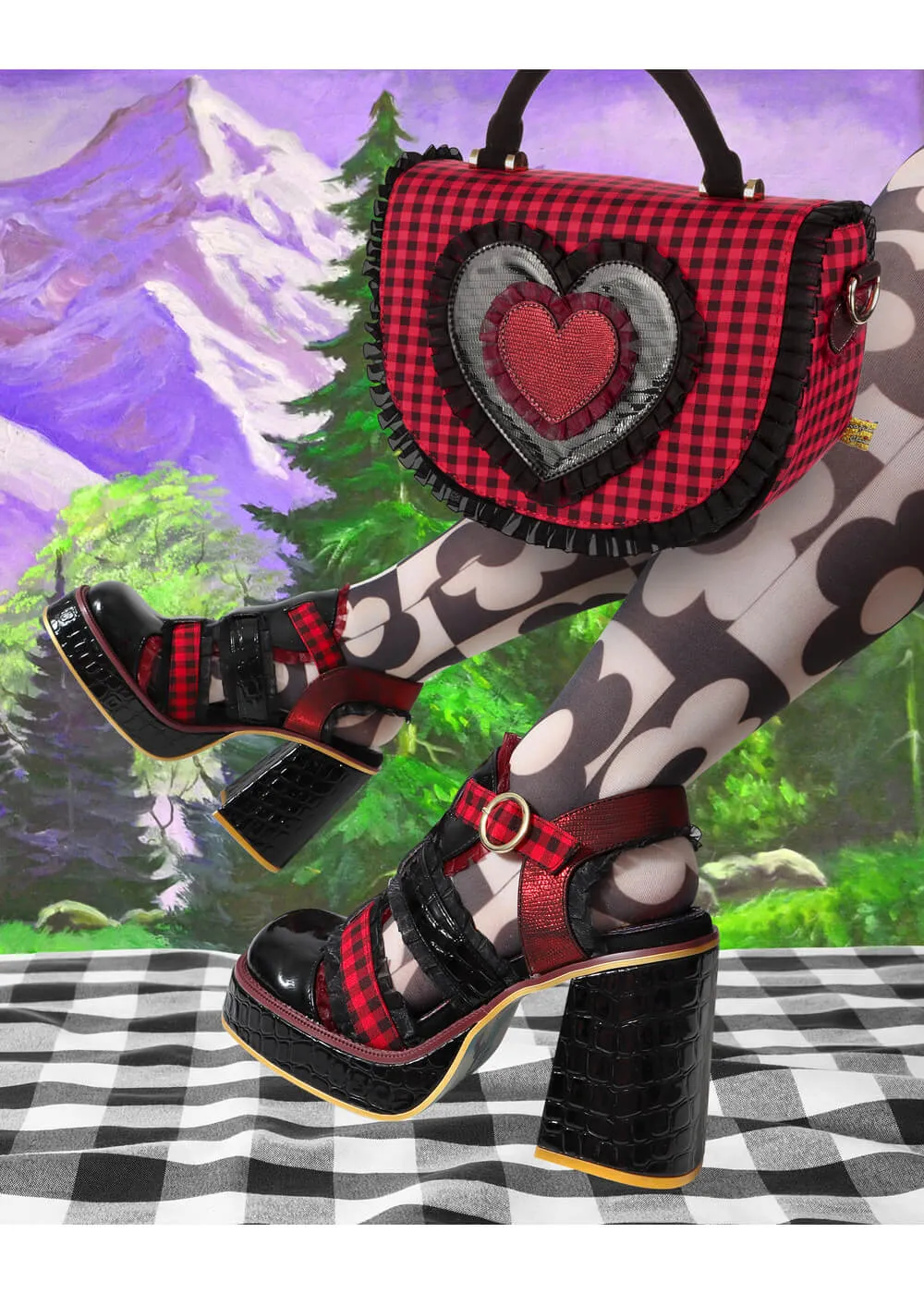 Irregular Choice Easy Breezy Hearts Cinch Bag Black Red