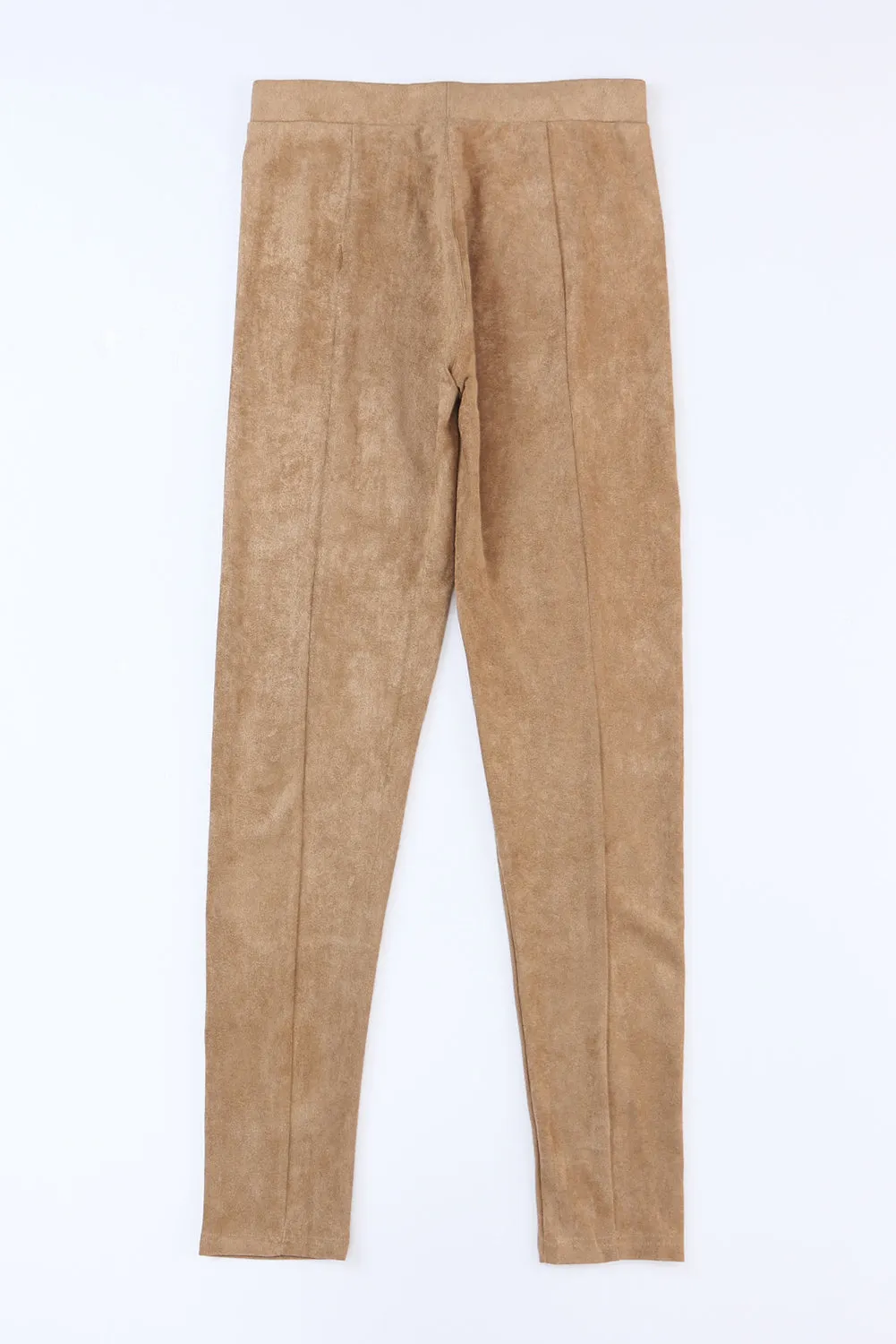 Khaki Mid Rise Faux Suede Leggings