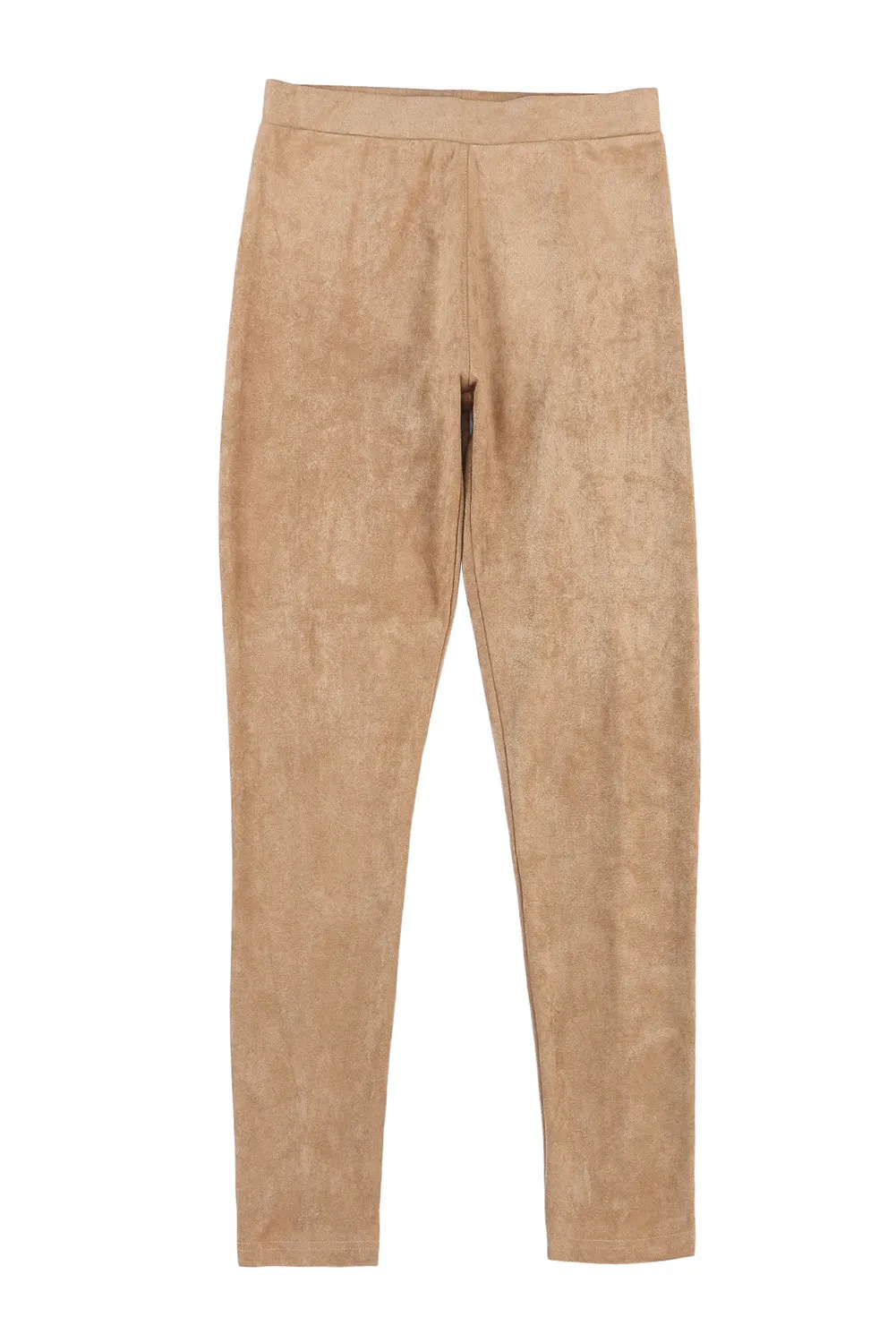 Khaki Mid Rise Faux Suede Leggings