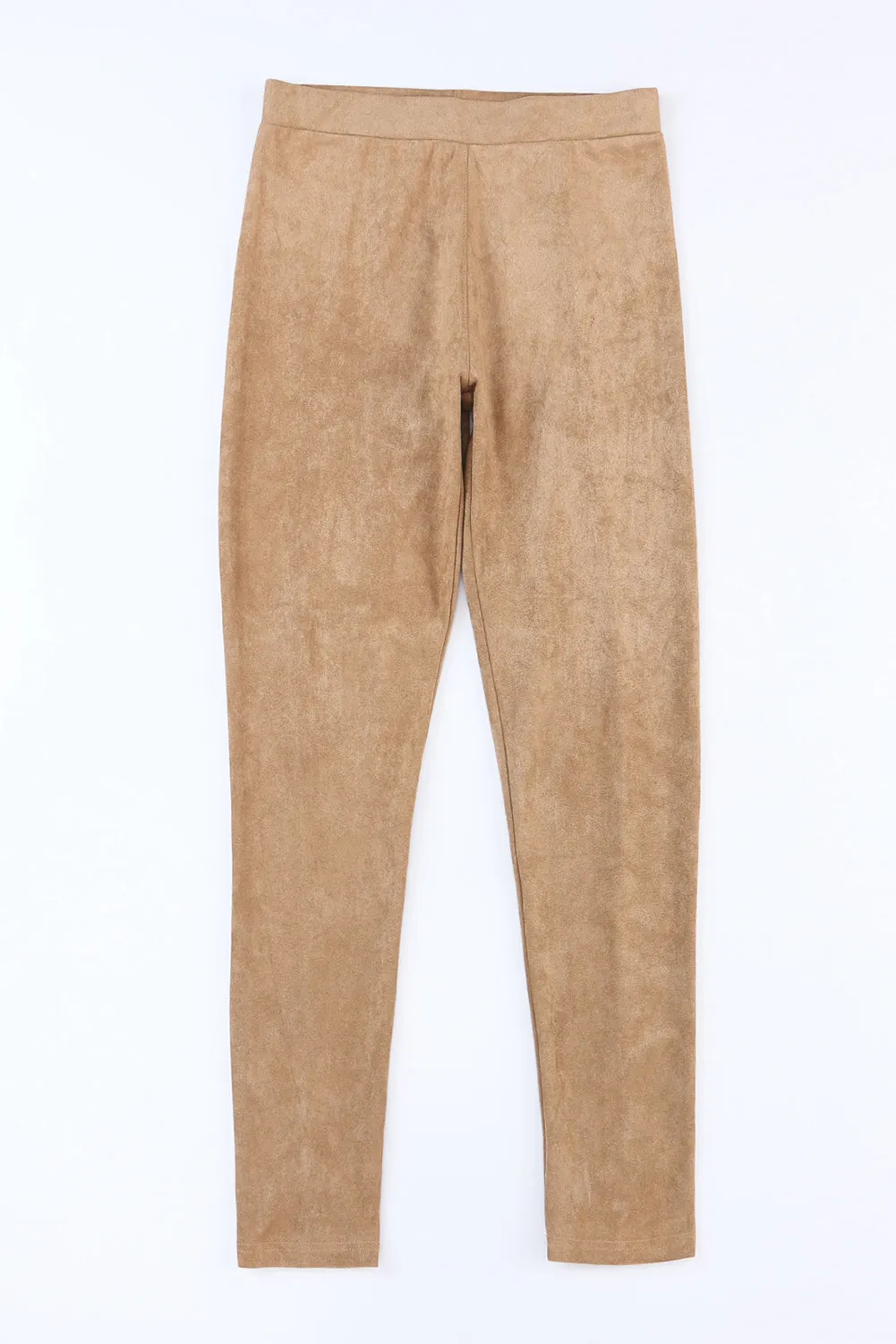 Khaki Mid Rise Faux Suede Leggings
