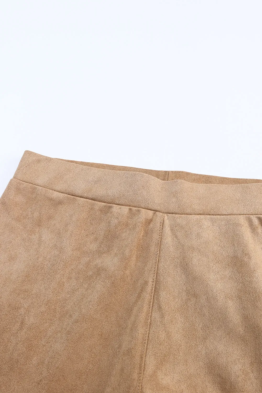Khaki Mid Rise Faux Suede Leggings