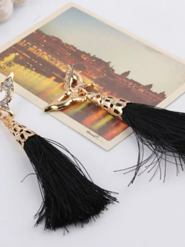 Korean butterfly long tassels earrings