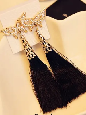 Korean butterfly long tassels earrings