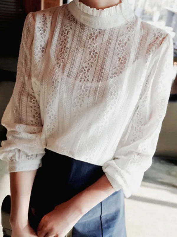 lace ruffled collar top