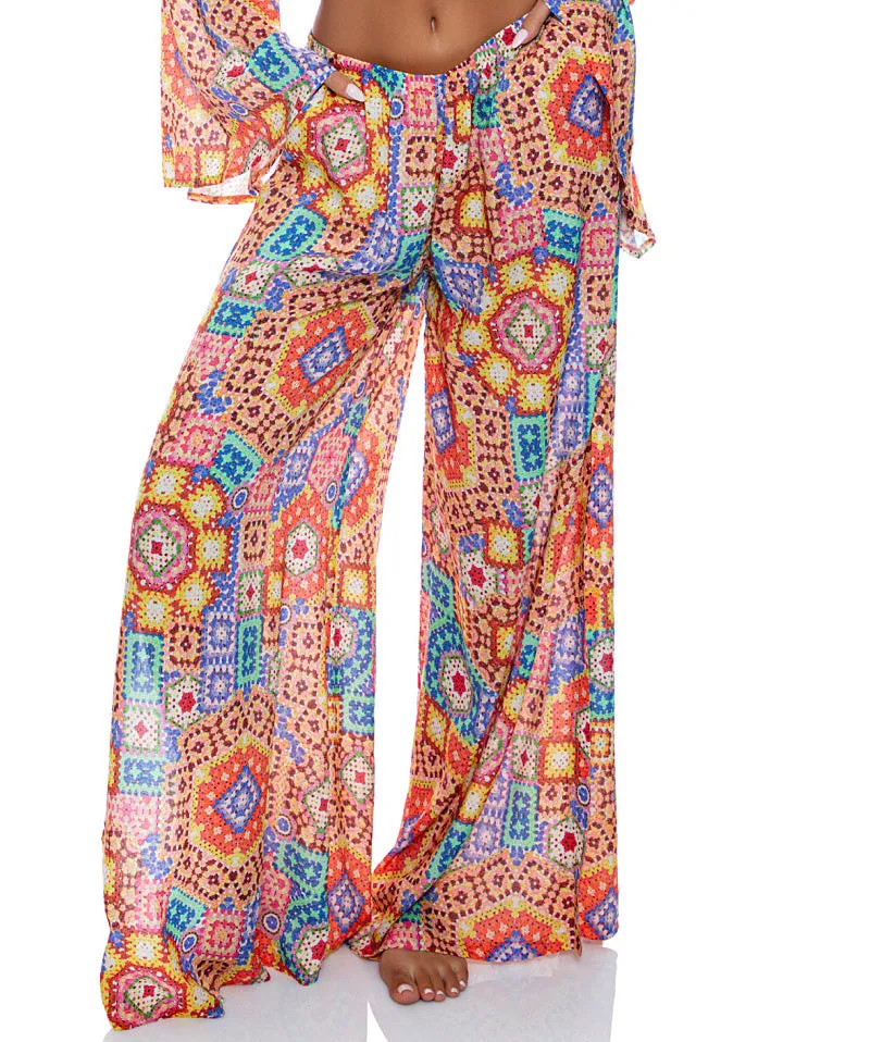 Laced Up Off The Shoulder Crop-Open Sides Wide Leg Pant ::RET