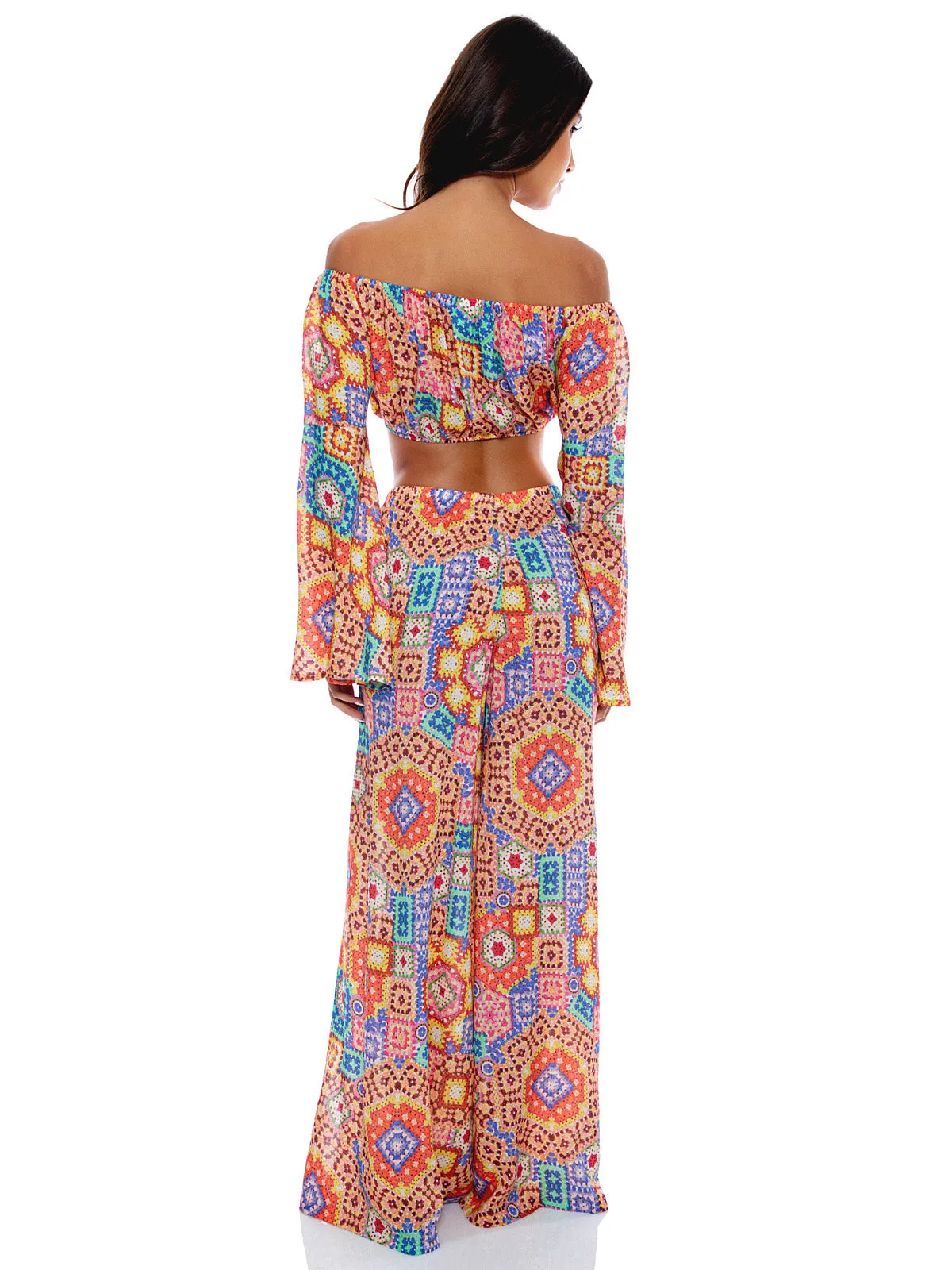 Laced Up Off The Shoulder Crop-Open Sides Wide Leg Pant ::RET