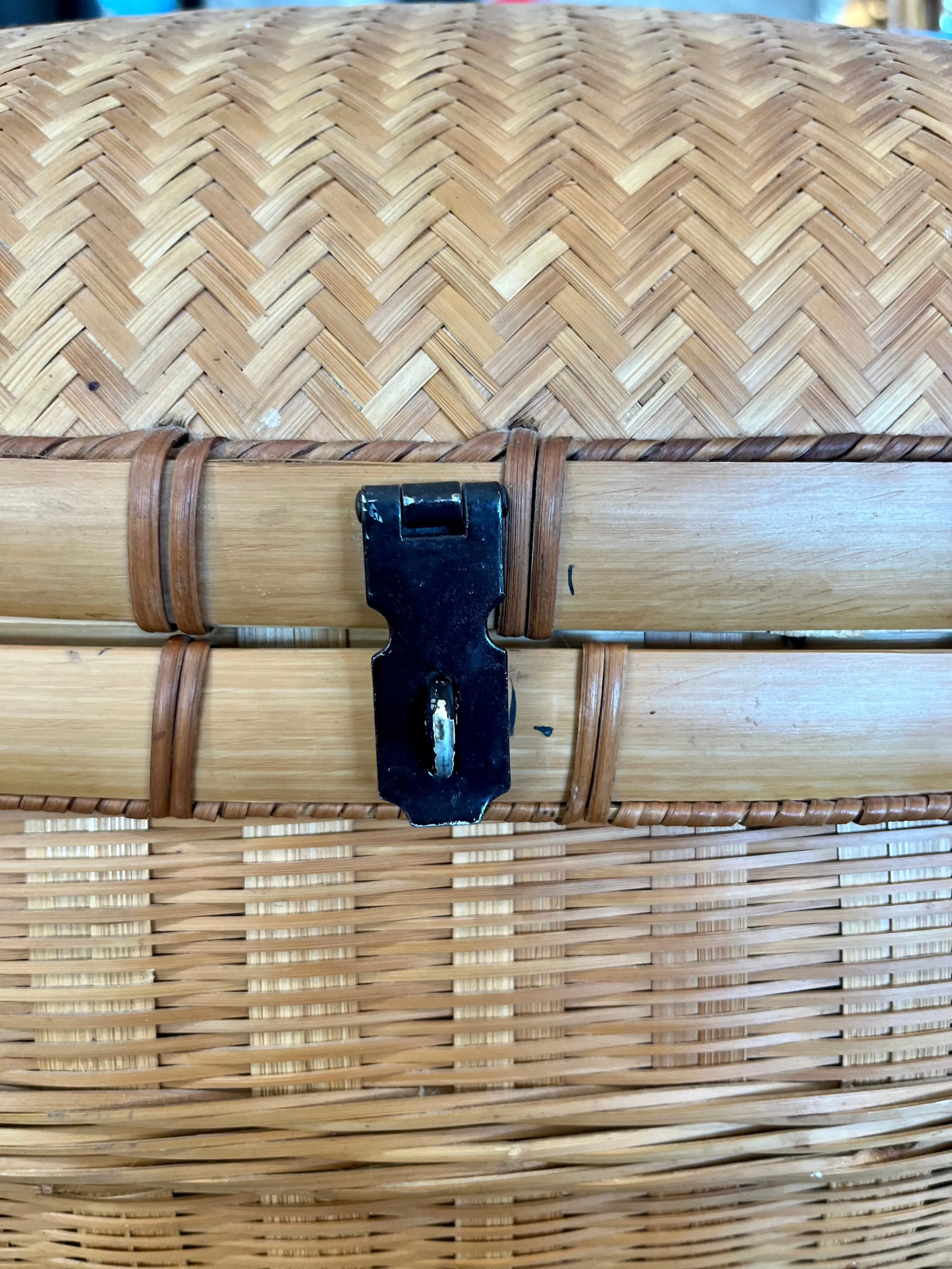 Large Vintage Wicker/Bamboo basket with Metal Clasp
