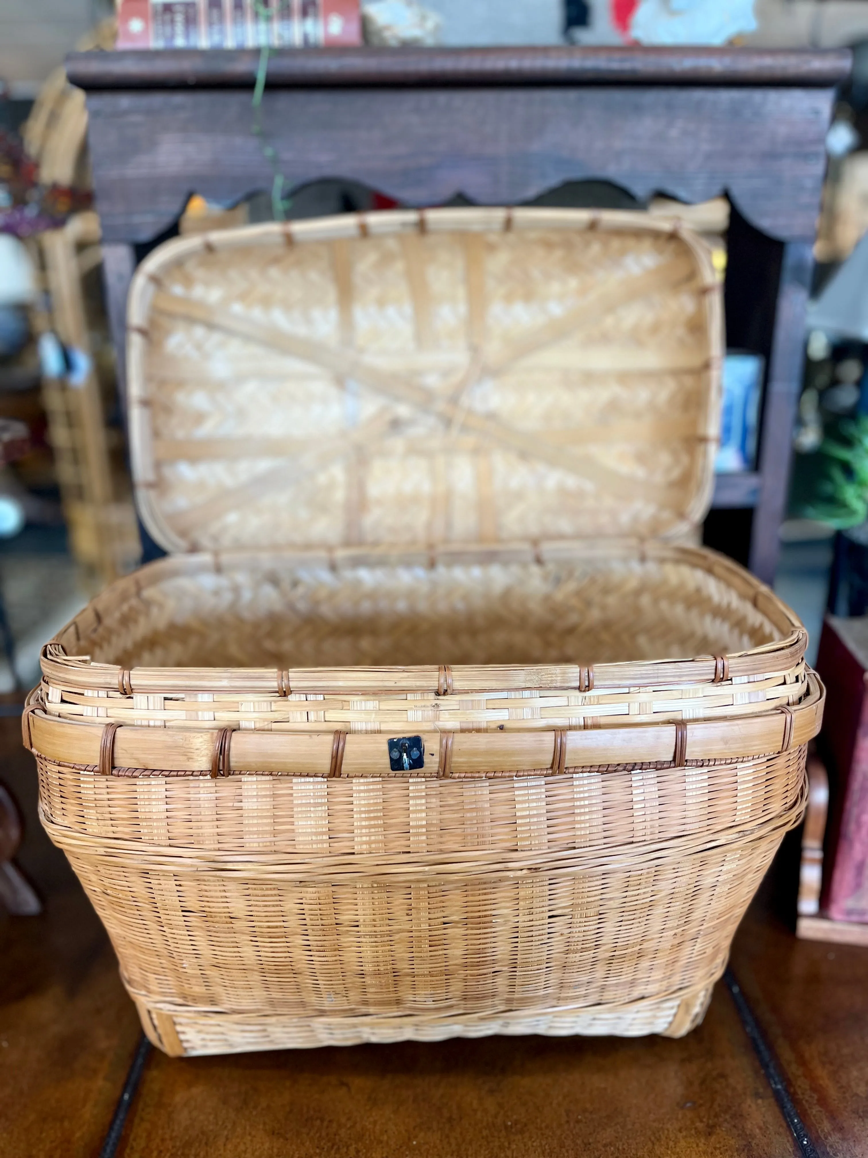 Large Vintage Wicker/Bamboo basket with Metal Clasp
