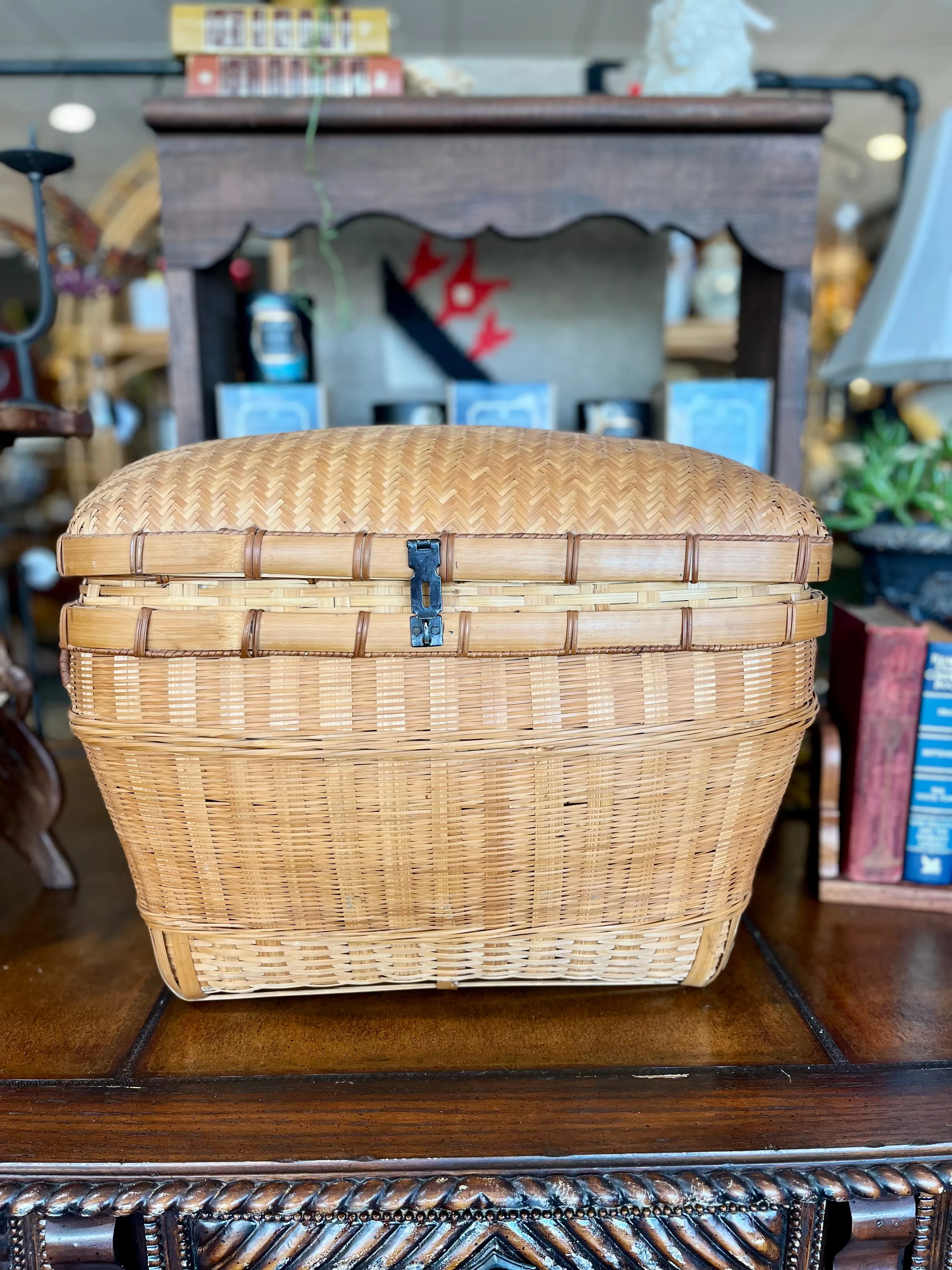 Large Vintage Wicker/Bamboo basket with Metal Clasp