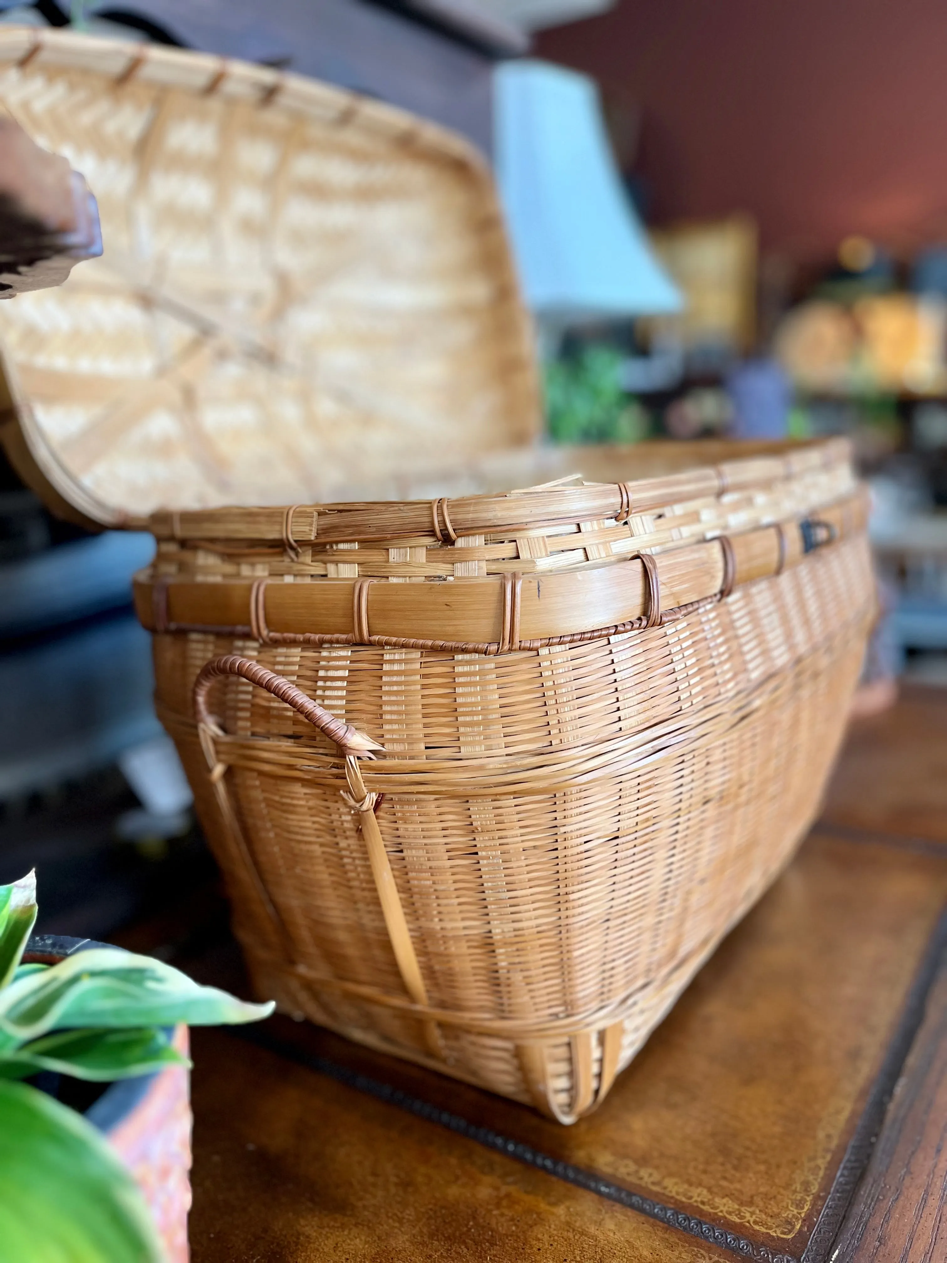 Large Vintage Wicker/Bamboo basket with Metal Clasp