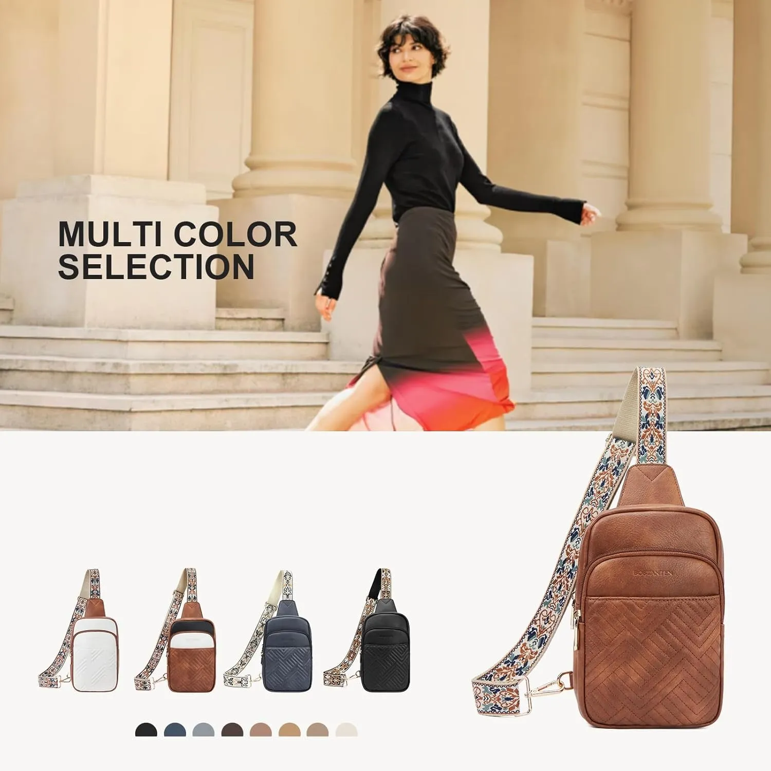 Leather Crossbody Sling Bag for Women with Adjustable Guitar Strap
