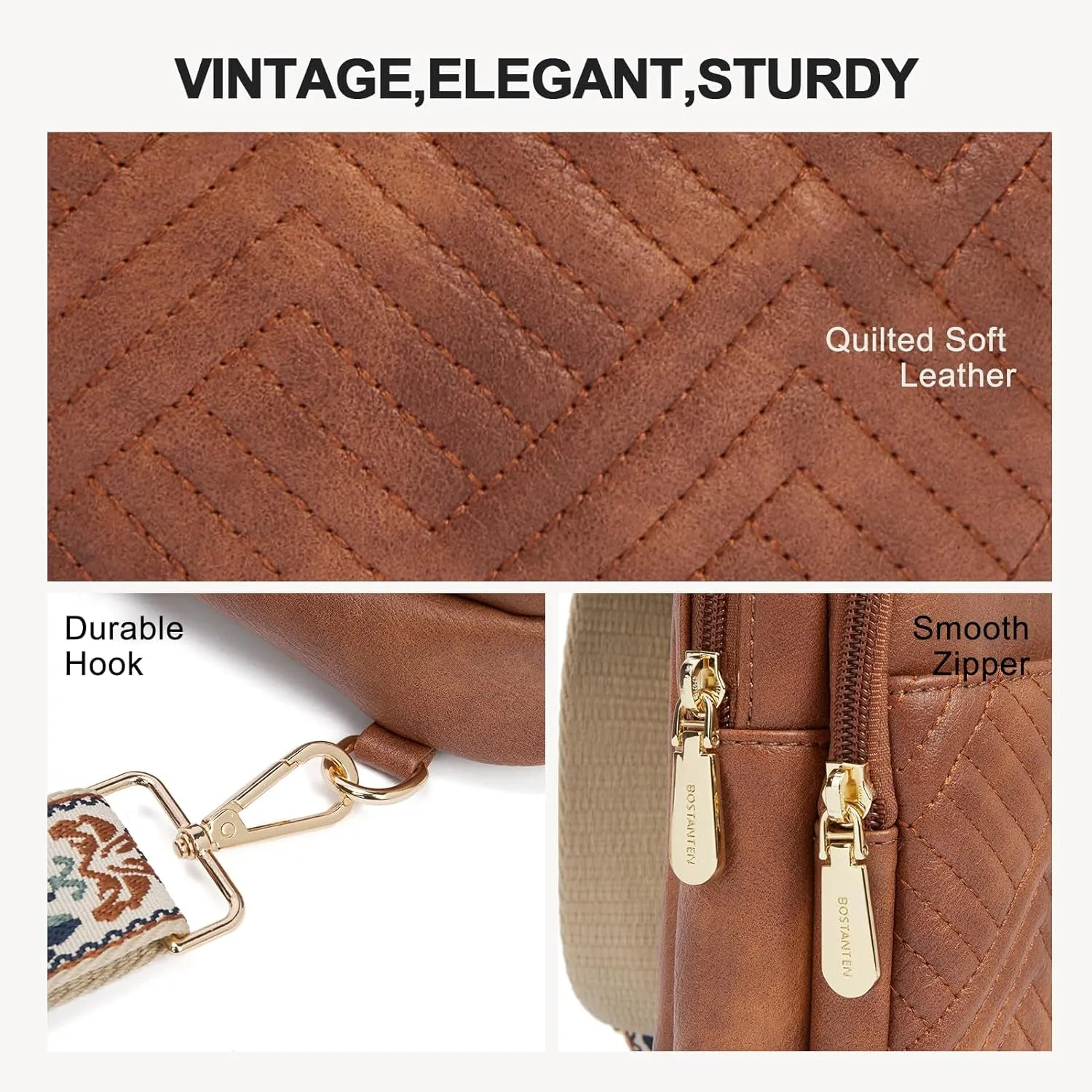 Leather Crossbody Sling Bag for Women with Adjustable Guitar Strap