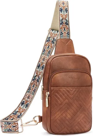 Leather Crossbody Sling Bag for Women with Adjustable Guitar Strap