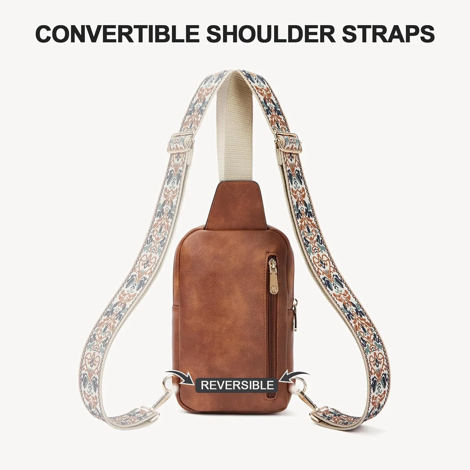 Leather Crossbody Sling Bag for Women with Adjustable Guitar Strap