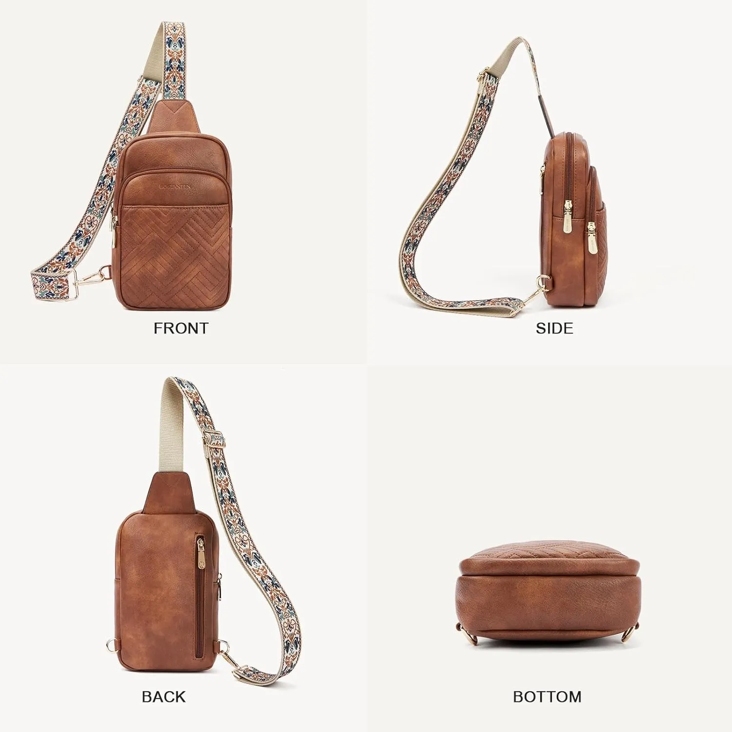 Leather Crossbody Sling Bag for Women with Adjustable Guitar Strap