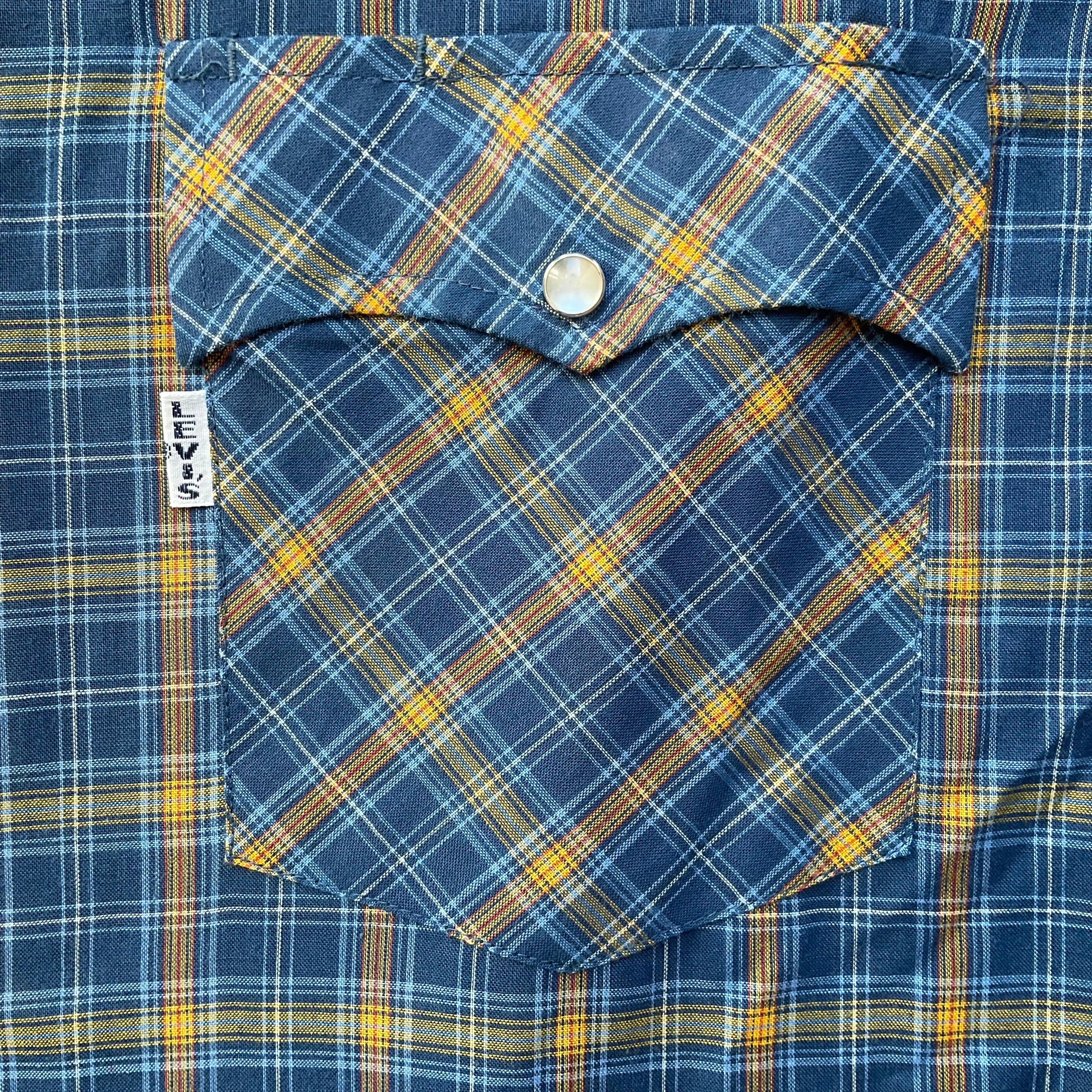 LEVI’S Vintage BIG E Mens Western Shirt Blue-Check with Pearl Snaps