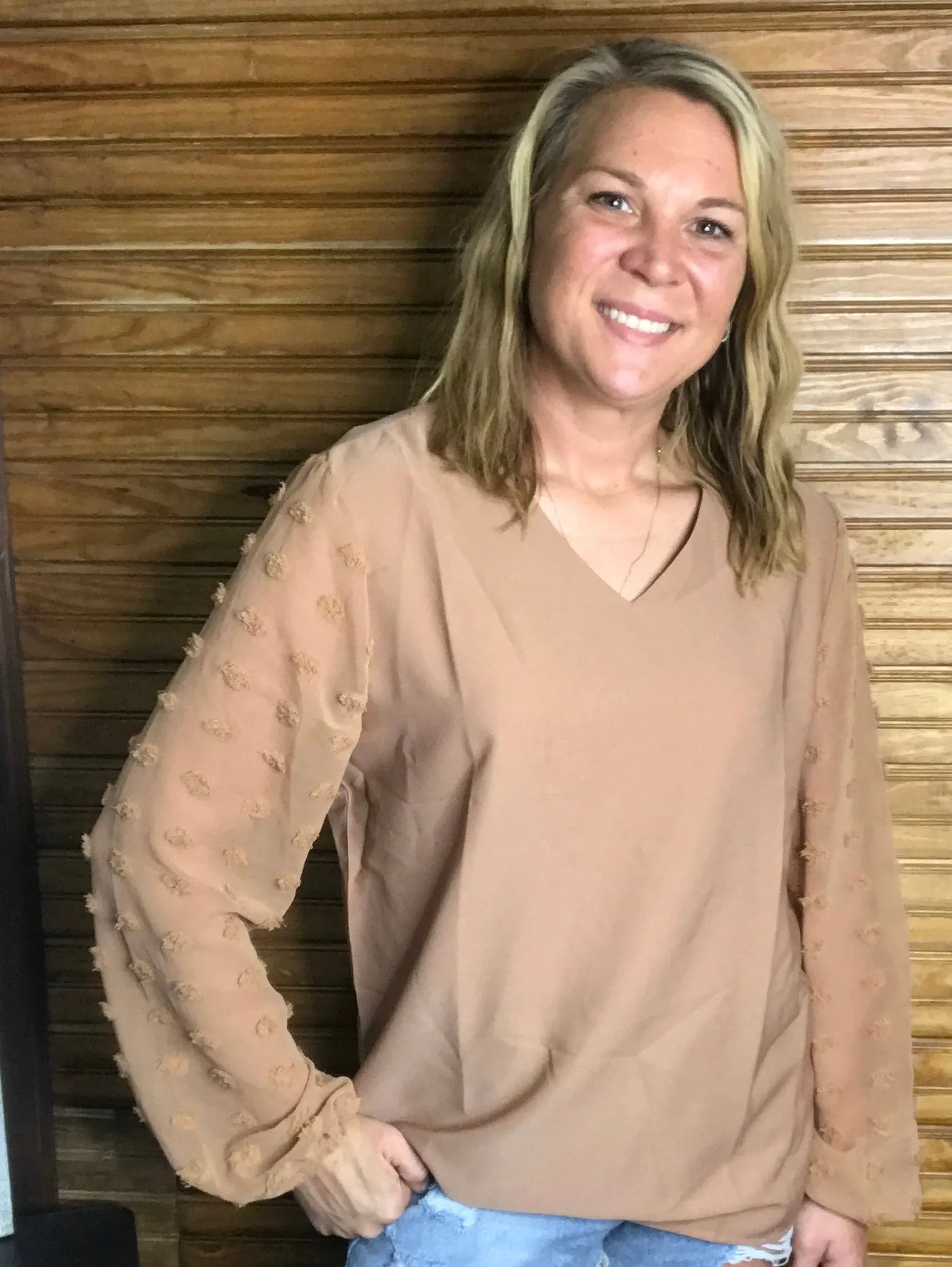 Lightweight Top w/Minky Dot Sleeves