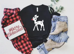 Little Reindeer Red Glitter Christmas Shirt | Unisex Crew