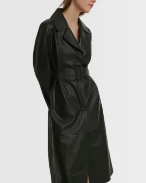 Long leather trench coat