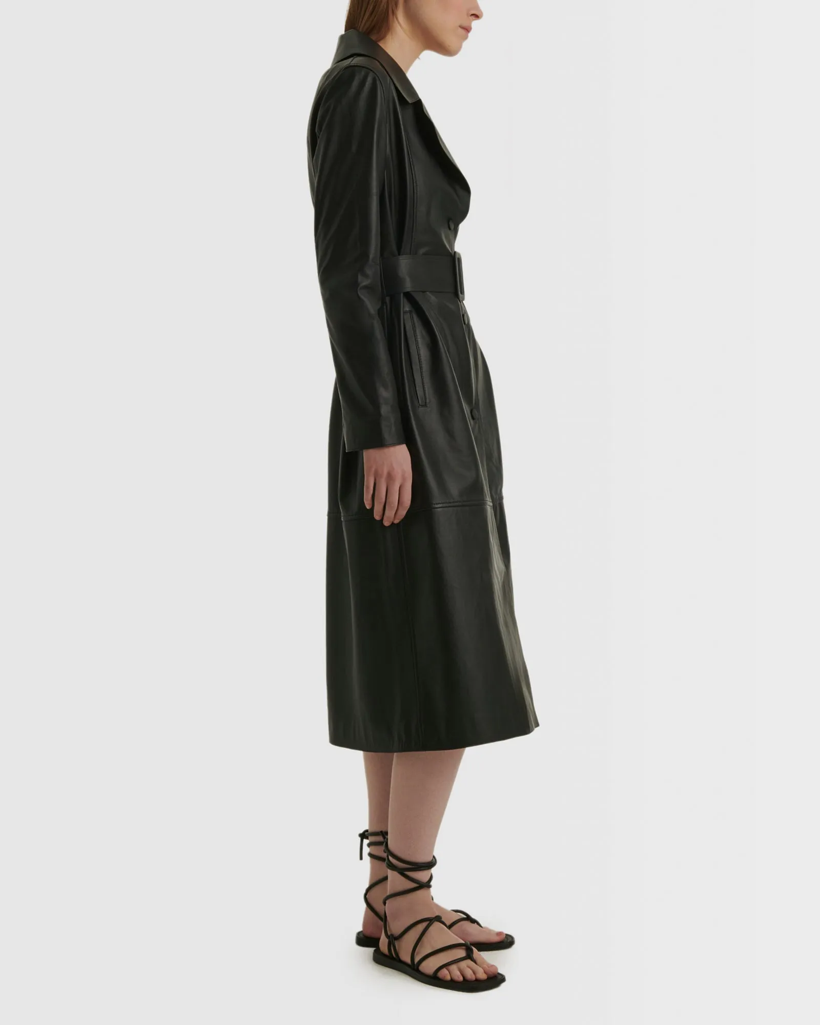 Long leather trench coat